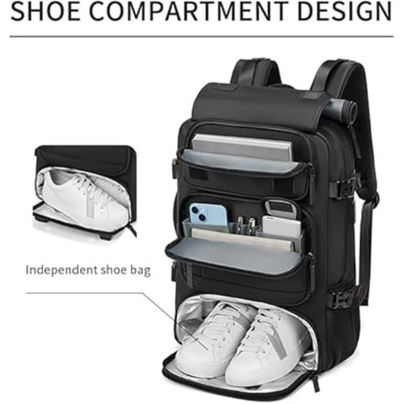 Women\'s Backpack Waterproof Laptop Backpack with Shoe Bag, Black, 16 inch main image 4